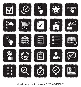 Checkmark Icons. Grunge Black Flat Design. Vector Illustration. 