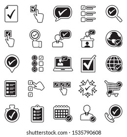 Checkmark Icons. Line With Fill Design. Vector Illustration.