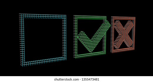 Checkmark icons of lines. Tick and cross sign. Vector outline illustration.