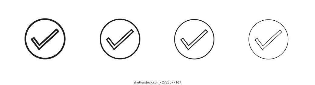 Los iconos de marca de verificación delinean el diseño de Vector negro. Línea con trazo editable.