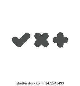 Checkmark icons, plus, cross and tick. 