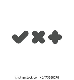 Checkmark icons, plus, cross and tick. 