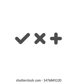 Checkmark icons, plus, cross and tick. 