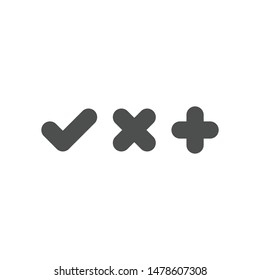Checkmark icons, plus, cross and tick. 