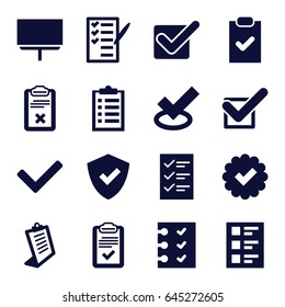 Checkmark icons set. set of 16 checkmark filled icons such as clipboard, board, check list, checklist, tick