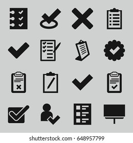 Checkmark icons set. set of 16 checkmark filled icons such as clipboard, board, check list, tick, checklist, add user
