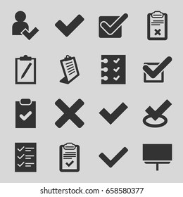 Checkmark icons set. set of 16 checkmark filled icons such as clipboard, board, tick, checklist, add user