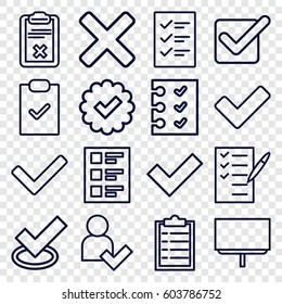 Checkmark icons set. set of 16 checkmark outline icons such as board, check list, tick, clipboard, checklist, add user