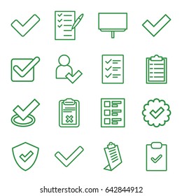 Checkmark icons set. set of 16 checkmark outline icons such as clipboard, board, check list, tick, checklist, add user