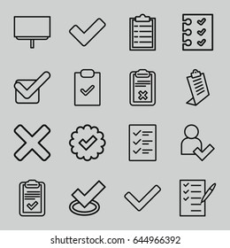 Checkmark icons set. set of 16 checkmark outline icons such as clipboard, board, check list, tick, checklist, add user