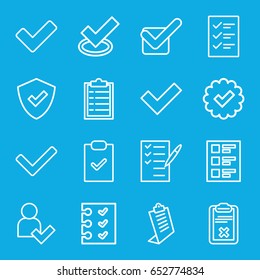 Checkmark icons set. set of 16 checkmark outline icons such as clipboard, check list, tick, checklist, add user