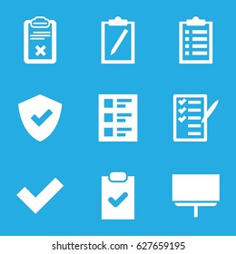 Checkmark icons set. set of 9 checkmark filled icons such as board, check list, clipboard, checklist, tick