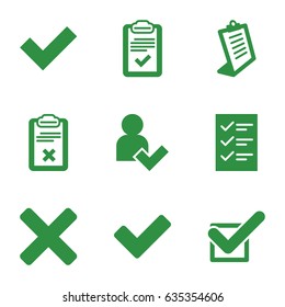 Checkmark icons set. set of 9 checkmark filled icons such as clipboard, tick, add user, checklist
