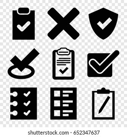 Checkmark icons set. set of 9 checkmark filled icons such as clipboard, checklist, cross, tick