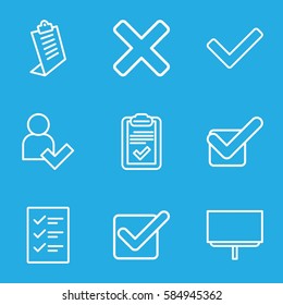 checkmark icons set. Set of 9 checkmark outline icons such as clipboard, board, tick, add user, checklist