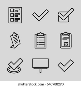 Checkmark icons set. set of 9 checkmark outline icons such as clipboard, board, checklist