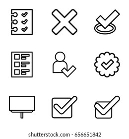 Checkmark icons set. set of 9 checkmark outline icons such as board, checklist, tick, add user