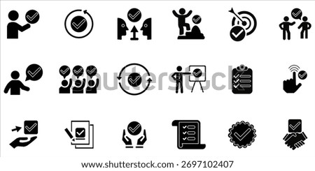 checkmark icons set. check, accept, agree, verified, give permision, complete, selected, approve and more. simple solid vector