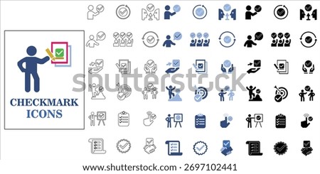 checkmark icons set. check, accept, agree, complete, selected, approve, endorse, confirm and more. simple complete vector