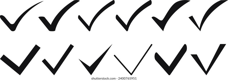 Conjunto de iconos de marca de verificación. Comprobar o confirmar el vector del signo.