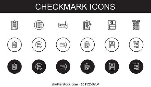 checkmark icons set. Collection of checkmark with clipboard, list, check, task. Editable and scalable checkmark icons.