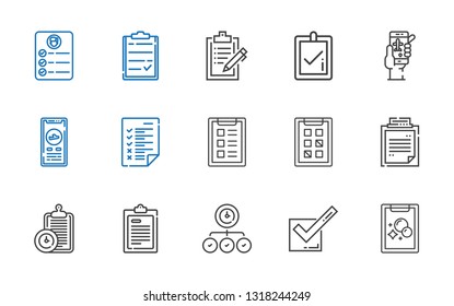 checkmark icons set. Collection of checkmark with tasks, tick, task, test, clipboard, check in, correct. Editable and scalable checkmark icons.