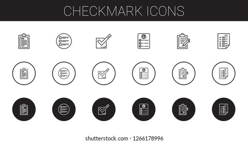 checkmark icons set. Collection of checkmark with test, list, tick, task, clipboard, tasks. Editable and scalable checkmark icons.