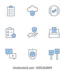 Checkmark icons set. Line Duotone style, editable stroke. data protection, survey, checklist, clipboard, vote, sign, validated, cloud data, security.