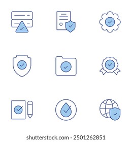 Checkmark icons set. Line Duotone style, editable stroke. folder, insurance, hypoallergenic, server, shield, ballot, badge, security, success.