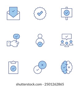 Checkmark icons set. Line Duotone style, editable stroke. audience, approved, decision making, good review, task, checked, choose, tick, customer satisfaction.