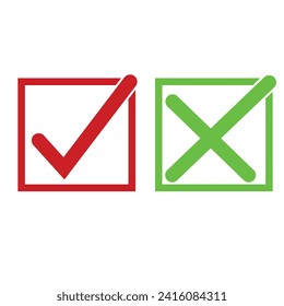 Conjunto de iconos de marca de verificación. Marcar y cruzar la señal. Marca de verificación verde e icono de cruz X roja aislado en fondo blanco. Símbolos Sí y No para votar, decisión, reserva web.AI 10