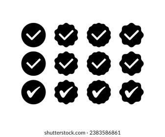 Checkmark icons. Silhouette, black, circle shaped checkmarks, checkmark icons. Vector icons