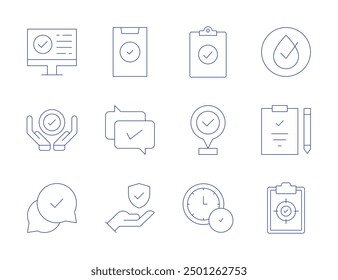 Checkmark icons. Thin Line style, editable stroke. success, data protection, checkmark, clipboard, target, correct, check, checklist, placeholder, approval, hypoallergenic.