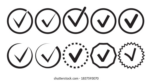 Iconos de marca de verificación. marque para obtener una respuesta. Marcar como signo de confirmación. Ilustración vectorial.