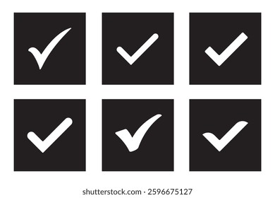 Checkmark icons. Checkmark vector set. Checked check box sign. Approved symbol. Check mark icon. Correct vote choice isolated symbol. Vector Illustration.