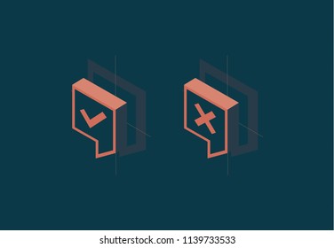 Checkmark, Isometric Flat Design Infographic On Colored Background