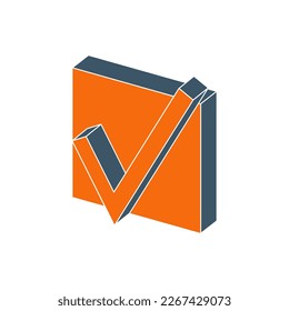 Checkmark isometric icon. 3d tick sign. Green check mark icon isolated on white background. Simple mark graphic flat design. Green yes button. Vector illustration.