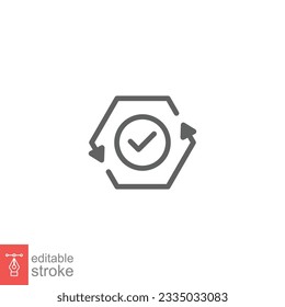 Marca de verificación como icono de flujo de caja. Estilo de contorno simple. Pago fácil, conveniente, ciclo de flecha, concepto automático. Símbolo de línea delgada. Ilustración vectorial aislada en fondo blanco. EPS de trazo editable 10.