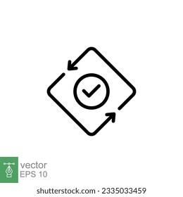 Marca de verificación como icono de flujo de caja. Estilo de contorno simple. Pago fácil, conveniente, ciclo de flecha, concepto automático. Símbolo de línea delgada. Ilustración vectorial aislada en fondo blanco. EPS 10.