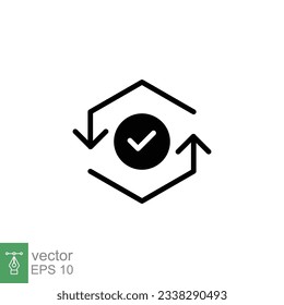 Checkmark like cash flow icon. Simple solid style. Easy payment, convenient, arrow cycle, automatic contact. Black silhouette, glyph symbol. Vector illustration isolated on white background. EPS 10.