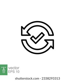 Marca de verificación como icono de flujo de caja. Estilo de contorno simple. Pago fácil, conveniente, ciclo de flecha, concepto automático. Símbolo de línea delgada. Ilustración vectorial aislada en fondo blanco. EPS 10.