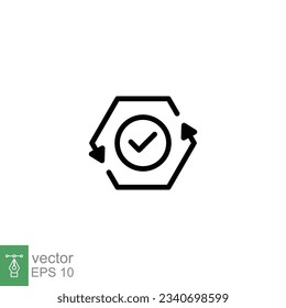 Checkmark like cash flow icon. Simple outline style. Easy payment, convenient, arrow cycle, automatic concept. Thin line symbol. Vector illustration isolated on white background. EPS 10.