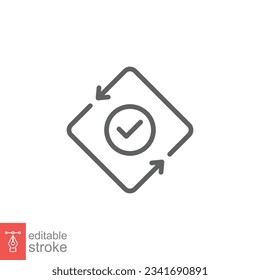 Marca de verificación como icono de flujo de caja. Estilo de contorno simple. Pago fácil, conveniente, ciclo de flecha, concepto automático. Símbolo de línea delgada. Ilustración vectorial aislada en fondo blanco. EPS de trazo editable 10.