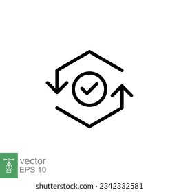Marca de verificación como icono de flujo de caja. Estilo de contorno simple. Pago fácil, conveniente, ciclo de flecha, concepto automático. Símbolo de línea delgada. Ilustración vectorial aislada en fondo blanco. EPS 10.