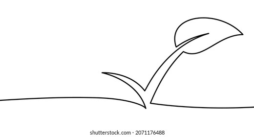 Fondo de la línea de marca de verificación. Fondo de dibujo de una línea. Dibujo continuo de la marca de verificación con hoja. Ilustración vectorial.