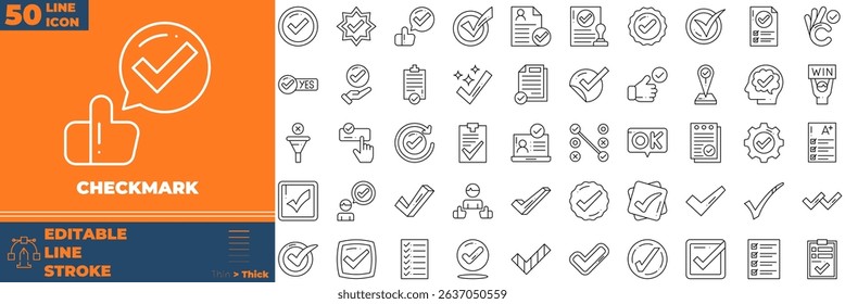 Checkmark Line Editable Icons set. Vector illustration in modern thin line style of checkmark icons: mark, tick, cross, etc
