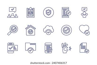 Checkmark line icon set. Editable stroke. Vector illustration. Containing check, verified, tick, okay, check mark, agreement, checked, success, order, like, checklist, protection, tasks.