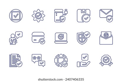 Checkmark line icon set. Editable stroke. Vector illustration. Containing delivered, protection, correct, check, tick, check mark, done, surveyor, mail, approve, message, badge, hard disk, electronic.