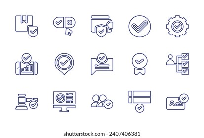 Checkmark line icon set. Editable stroke. Vector illustration. Containing choice, correct, checkmark, gear, check list, allowed, box, good signal, wallet, award, sent, compatibility, agreement.