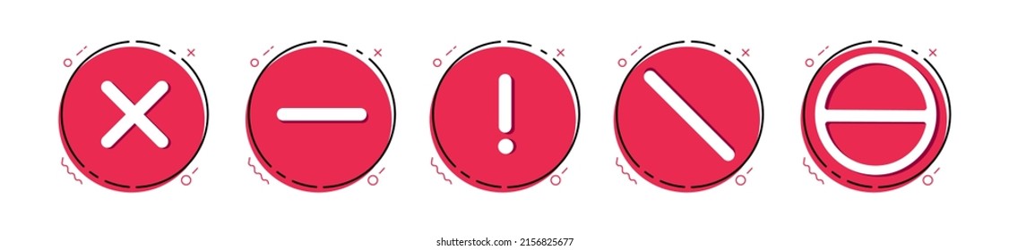 Checkmark line style icons set. Cross sign. Red X cross icon isolated on white background. Simple marks graphic flat design. Circle shape YES and NO button. Vector illustration.